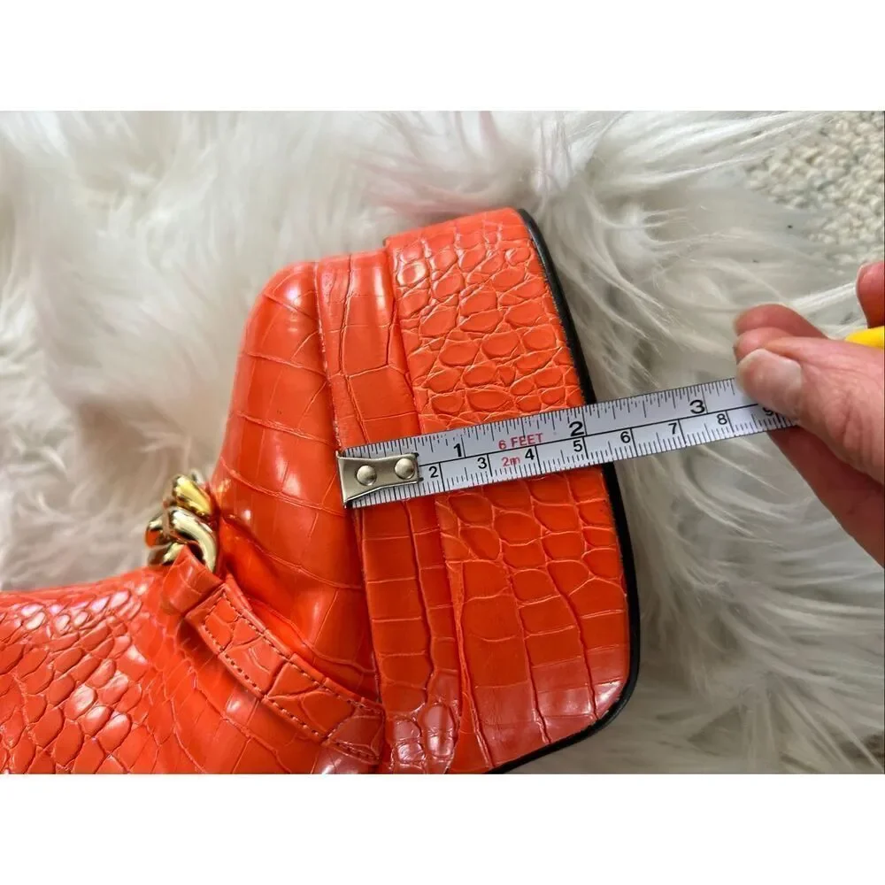 Ego orange Chunky Heels Short Boots, Waterproof Platform Back Zipper High Heel B